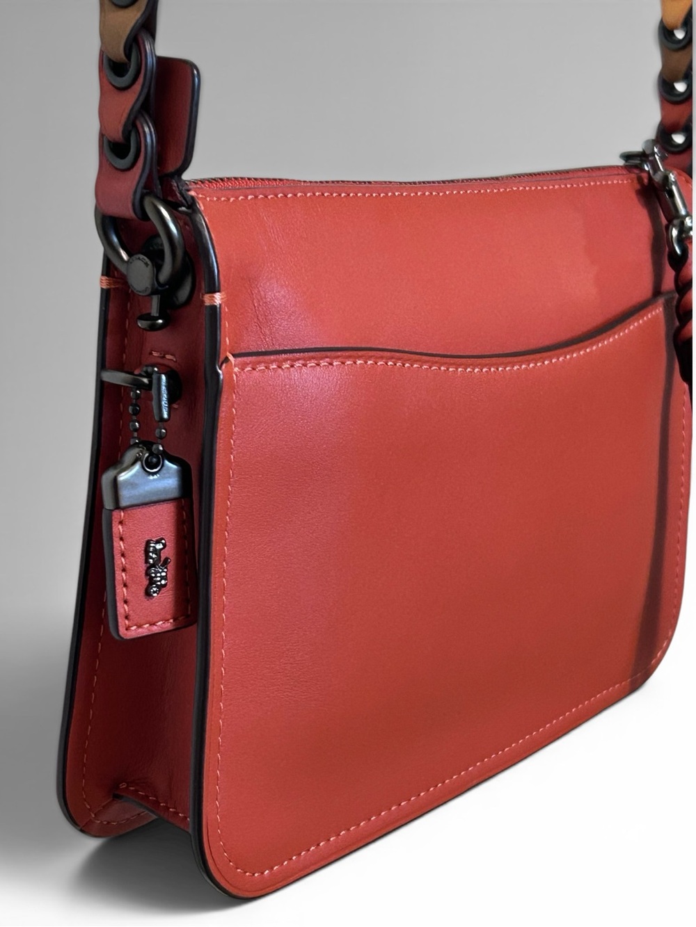 COACH 1941 Grommet Links Glovetanned Leather Soho XBody/Clutch in Vermillion - Picture 3 of 15
